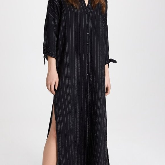 Peixoto JOSEPHINE Black Pin Stripe Swim Coverup One Size Dark Academia basic NWT - Picture 1 of 16